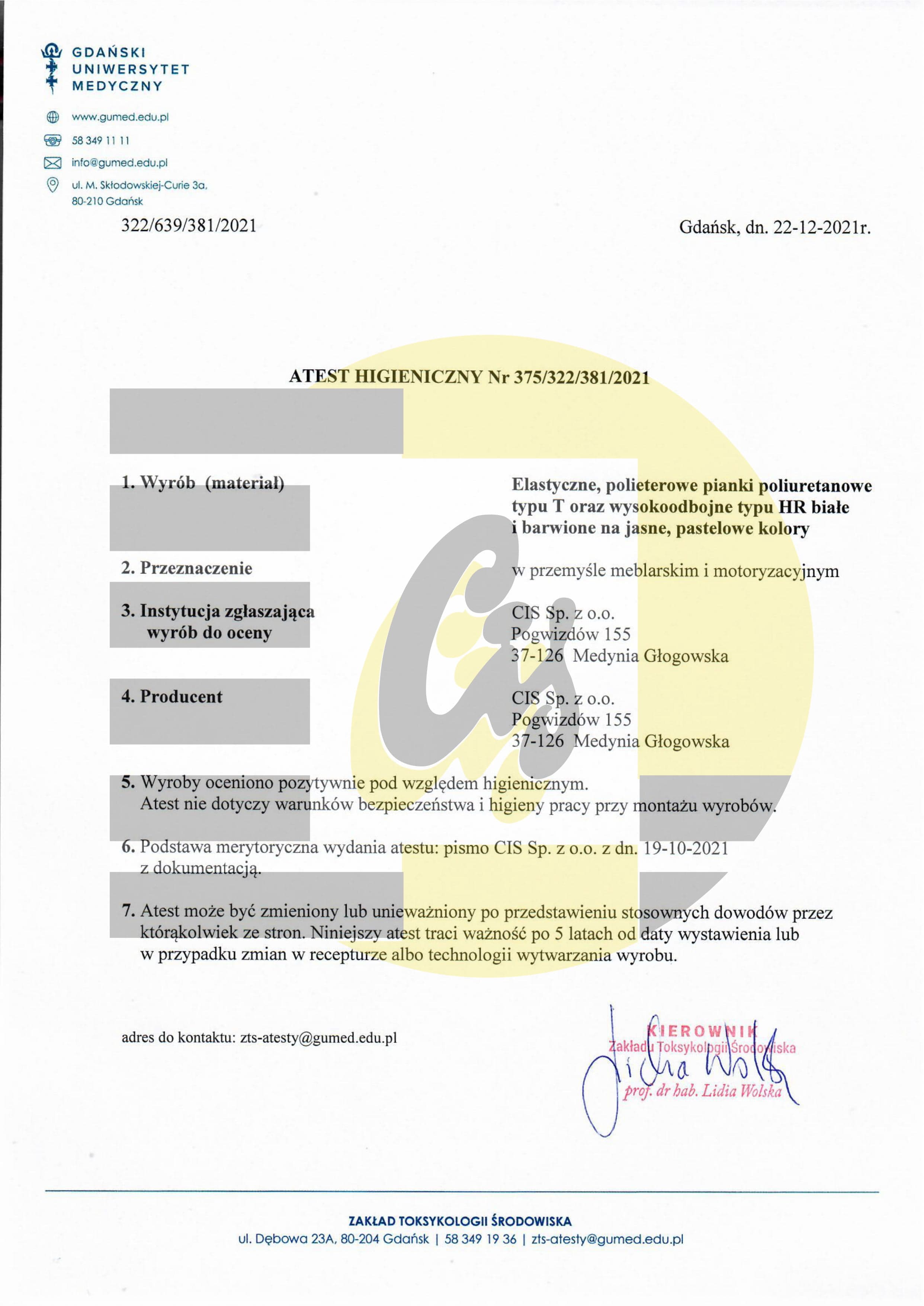 Atest higieniczny NIZP-PZH